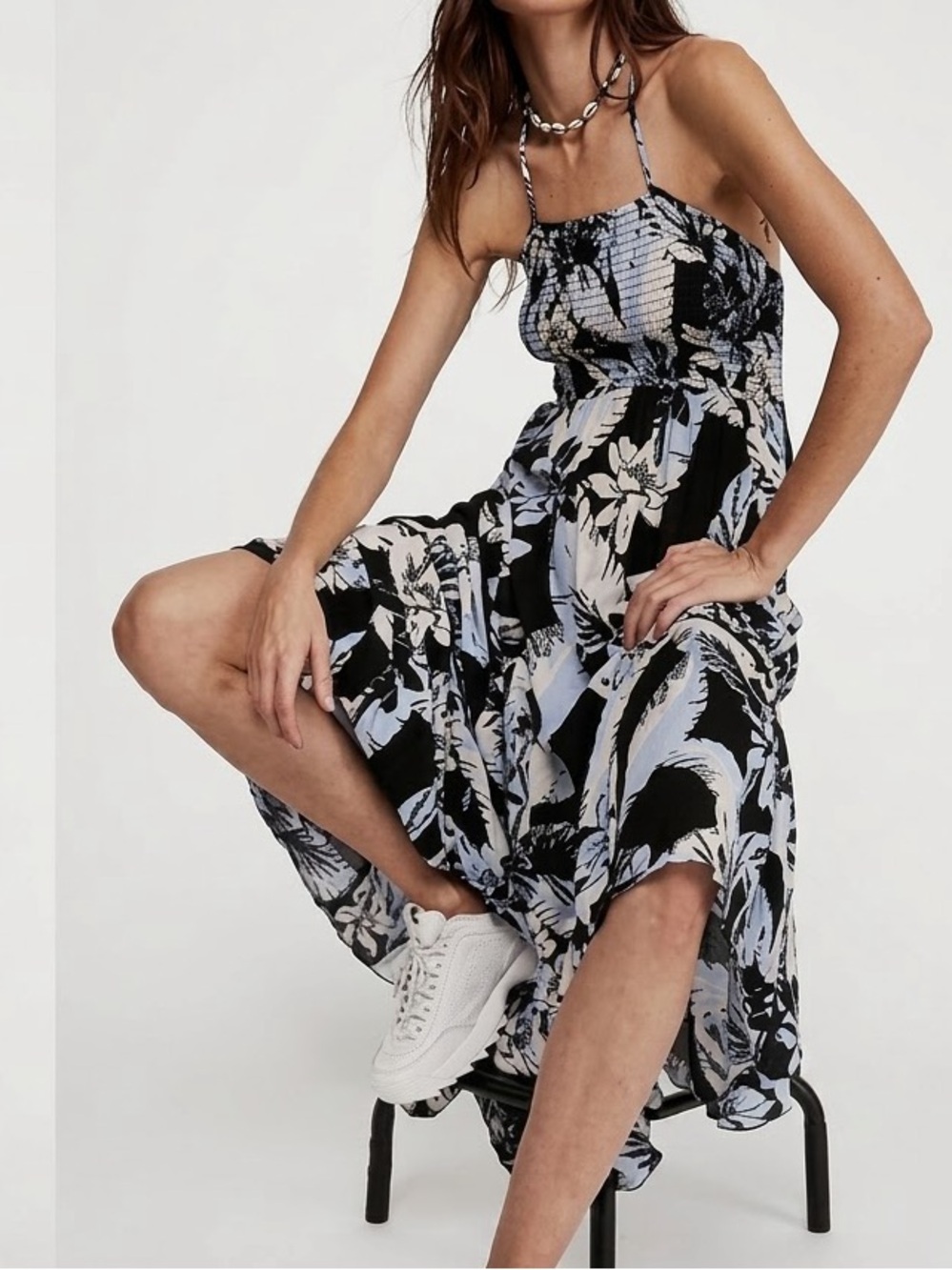 Free People intimately Heat Wave maxi dress blue, black floral